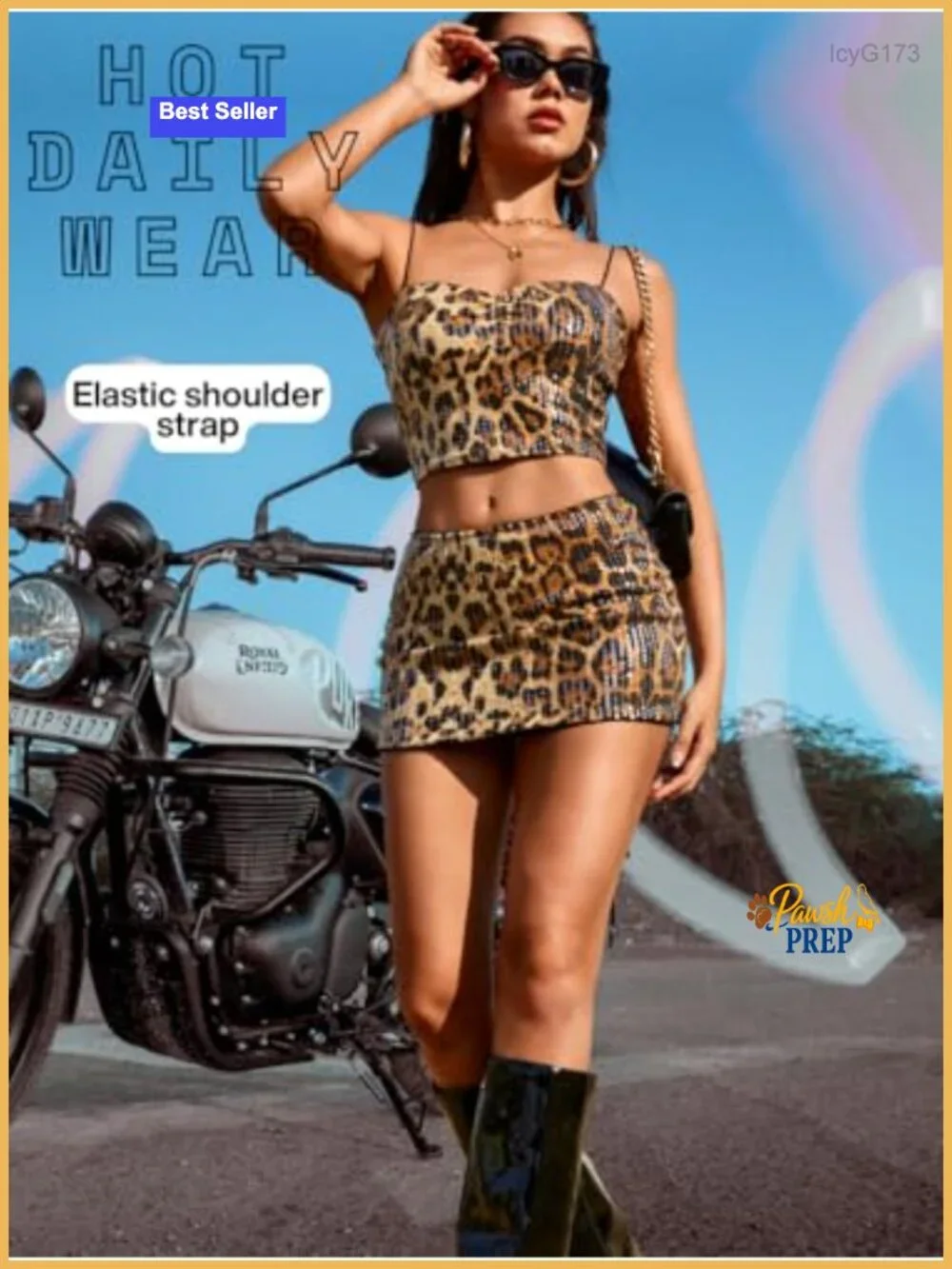 Two Piece Sequin Mini Dress, Cheetah Print Club Outfit